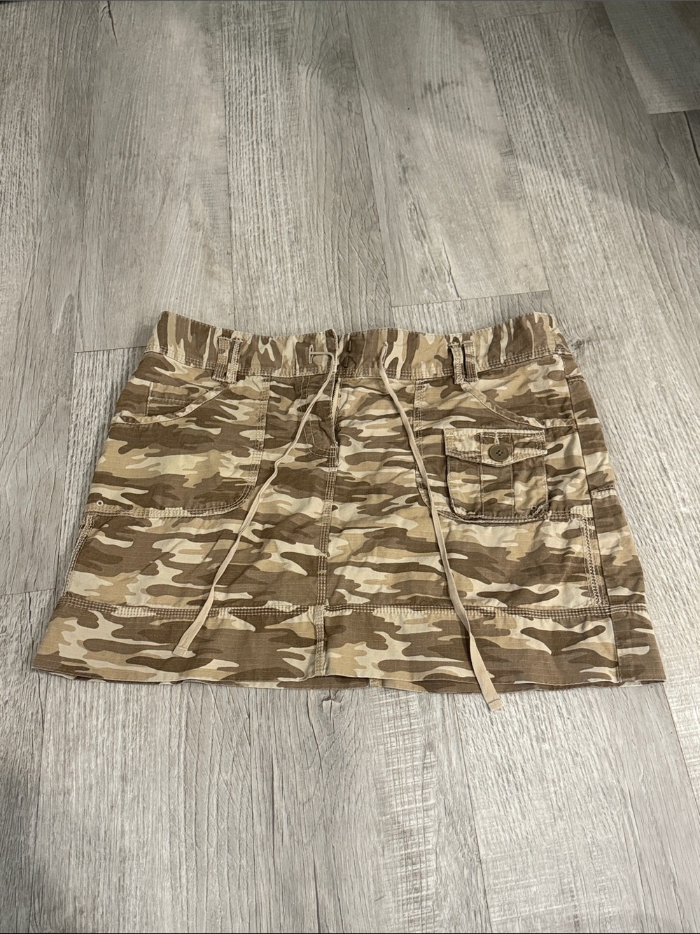 LOFT Beige and Tan Camo Drawstring Mini Skirt